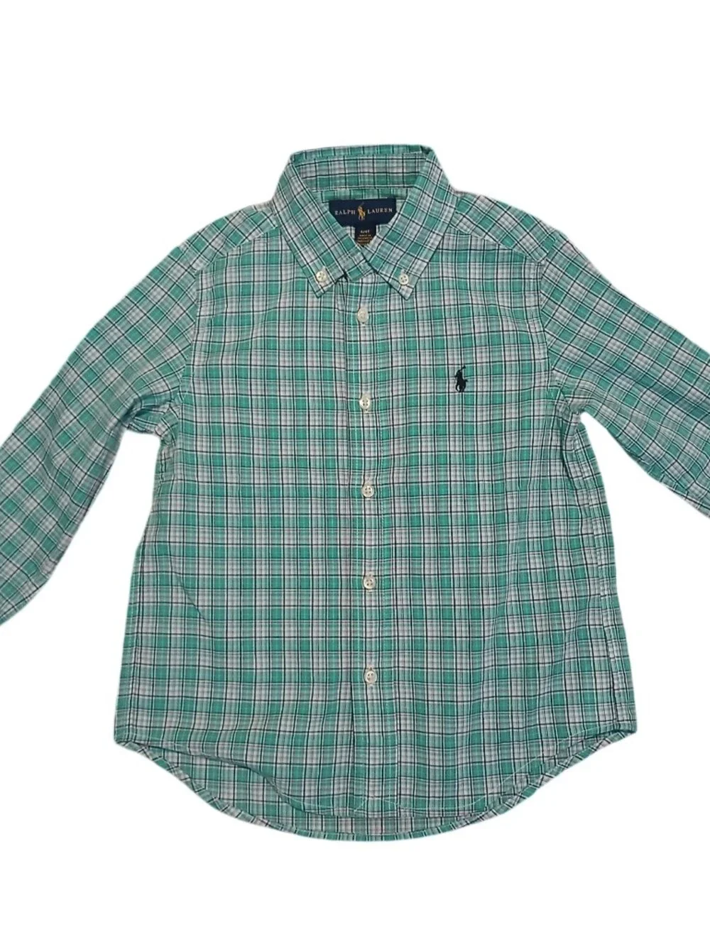 Ralph Lauren Boys Classic Seagrass Green Plaid Button-Down Shirt 4T